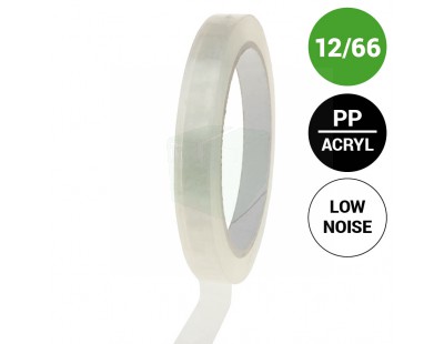 Verpakkingstape PP acryl 12mm/66m, transparant, Low-noise Tape - Plakband
