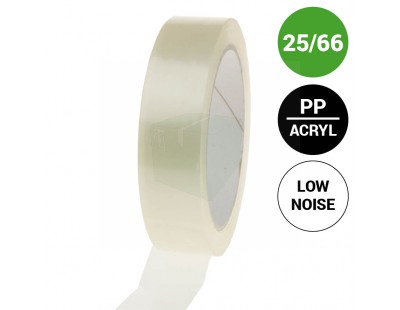 Verpakkingstape PP acryl 25mm/66m Low-noise Tape - Plakband