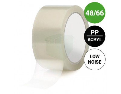 Verpakkingstape PP acryl 48mm/66m, transparant, Low-noise 28my Tape - Plakband