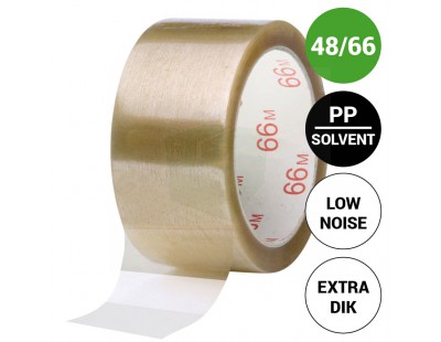 Verpakkingstape PP Solvent 48mm/66m Low-noise 32my transparant Tape - Plakband
