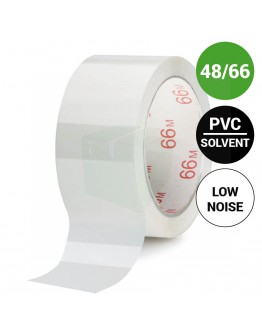 Verpakkingstape PVC solvent 48mm x 66m  32my wit low-noise