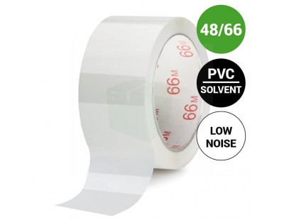 Verpakkingstape PVC solvent 48mm x 66m  32my wit low-noise PVC solvent verpakkingstape