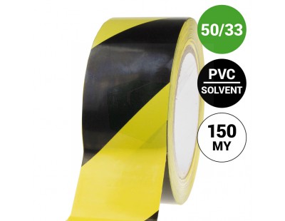 Floor marking tape PVC yellow/black 50mm/33m 150my Tape