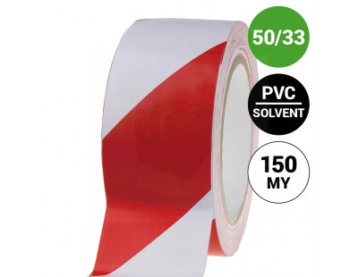 Vloermarkeringstape PVC 150my - rood/wit 50mm/33m Tape - Plakband