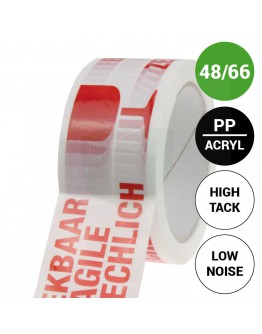 Waarschuwingstape "Breekbaar" 3 talen High Tack Low Noise 48mm/66m