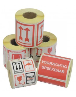 Etiket FRAGILE-KEEP DRY-PIJL-GLAS 500 pcs per roll