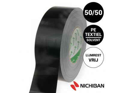 Nichiban ducttape 50mmx50mtr Zwart 1200 Tape - Plakband