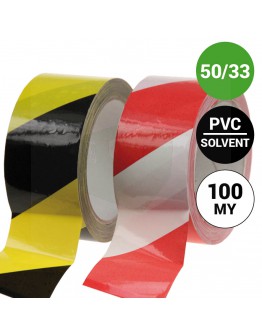 Floor marking tape 100my PVC yellow/black 50mm/33m