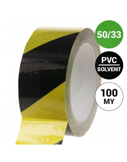 Floor marking tape 100my PVC yellow/black 50mm/33m