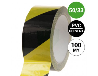 Floor marking tape 100my PVC yellow/black 50mm/33m Tape