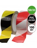 Vloermarkeringstape PVC 100my - rood/wit  50mm/33m  Tape - Plakband