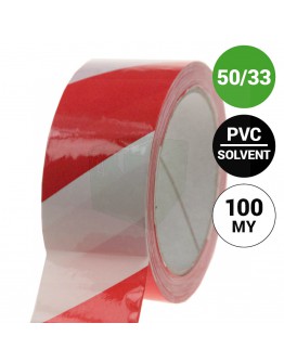 Floor marking tape 100my PVC red/white 50mm/33m