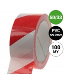 Vloermarkeringstape PVC 100my - rood/wit  50mm/33m  Tape - Plakband
