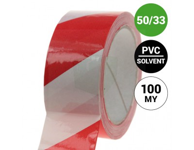 Vloermarkeringstape PVC 100my - rood/wit  50mm/33m  Tape - Plakband