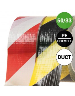 Vloermarkeringstape Ducttape - rood/wit 50mm/33m