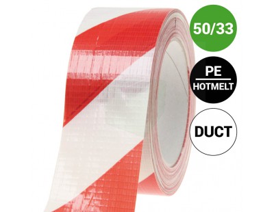 Vloermarkeringstape Ducttape - rood/wit 50mm/33m Tape - Plakband